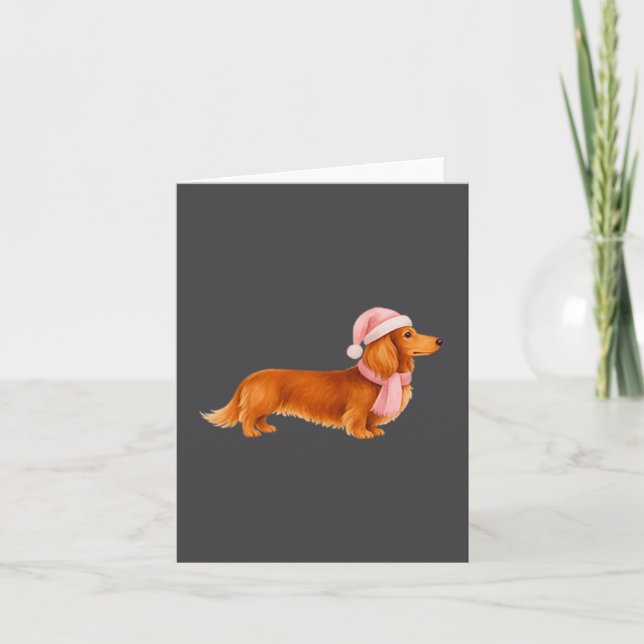 Cartão Nk Santa Red Long Haired Dachshund Christmas  (Frente)