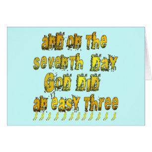 Cartão No 7o dia o deus fez três fáceis um humor Running