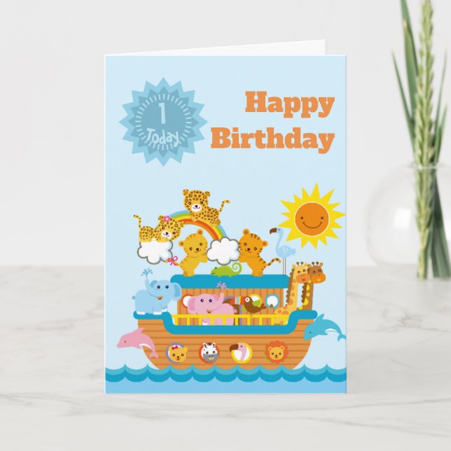 Cartão Noah's Ark Customizable Age Birthday (Frente)