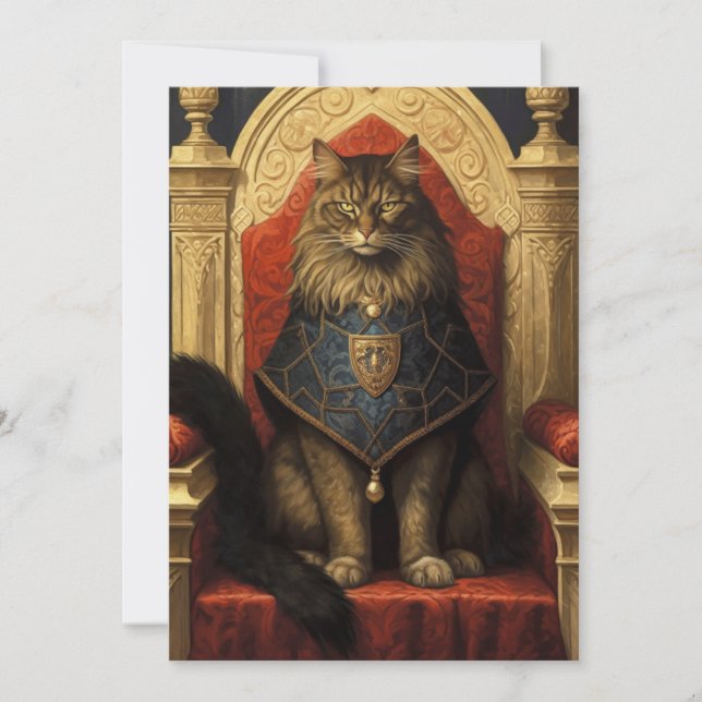 Cartão Noble Maine Coon Cat Throne Art Impressão (Frente)