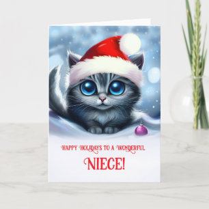 Cartão Noece Feliz Férias Feliz Natal Gatinho