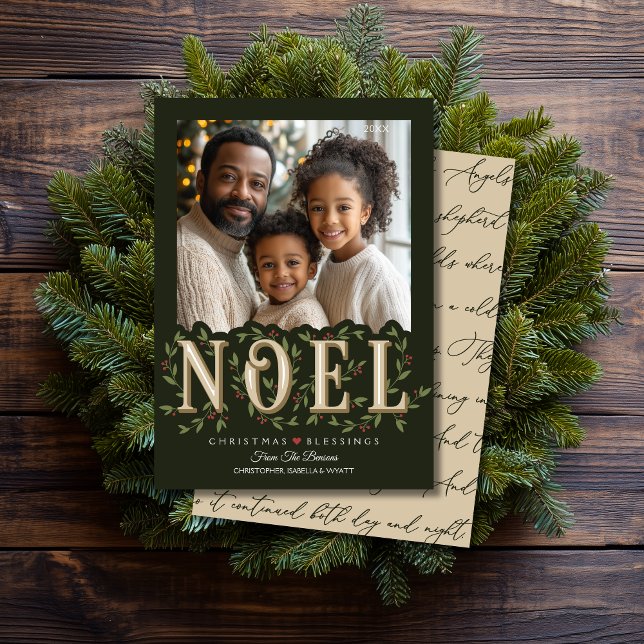 Cartão Noel Elegant Green Photo Christmas (Shown on a 5" x 7" card)