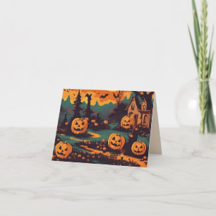 Cartão Noite Assustadora do Halloween com Pumpkins Esculp