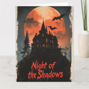 Cartão Noite das Sombras - Design da Casa Assombrada Retr