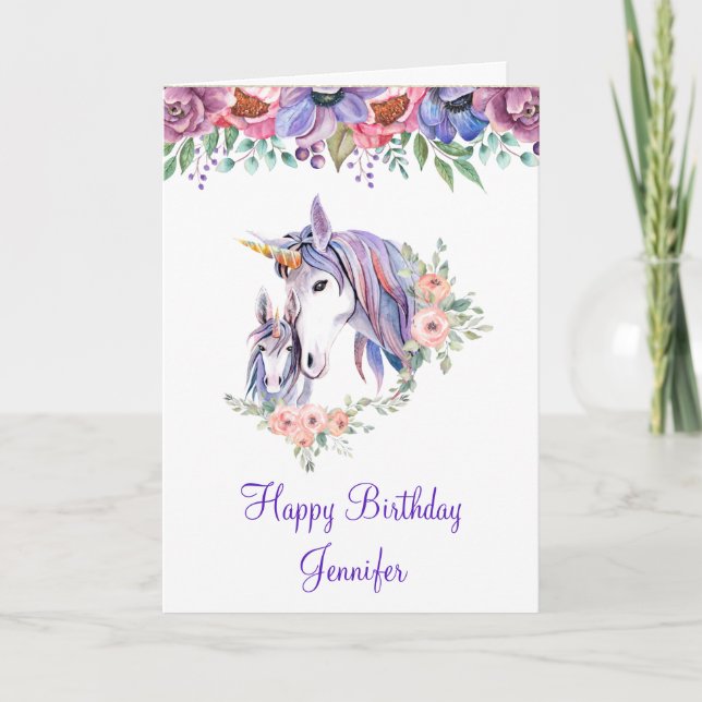 Cartão Noite de bonito Unicorn Mãe e Bebê (Frente)