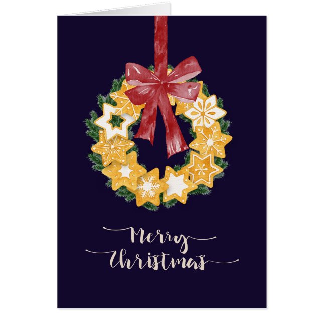 Cartão Noite de Cookie de Natal com fundo azul Marinho (Frente)