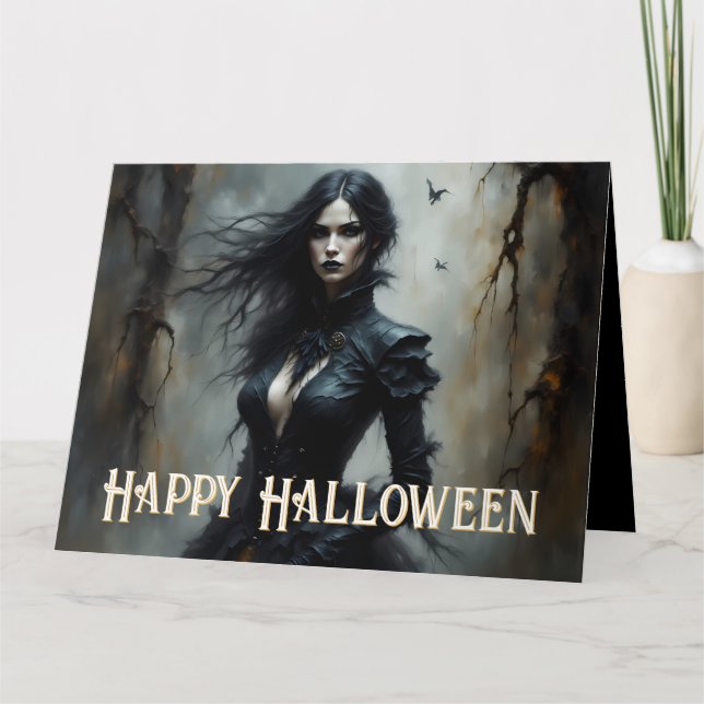 Cartão Noite de Halloween Gótica de Mistério (Frente)
