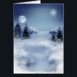 Cartão Noite de inverno<br><div class="desc">Cartão de saudação de 5" x 7" com a imagem de uma bela noite de inverno com uma lua de cheio luminosa e um céu estrelado. O texto personalizável do dentro diz, "Desejando a vocês toda a esperança, maravilha e alegria que a estação pode trazer." Veja confetti correspondente, adesivo quadrado...</div>