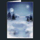 Cartão Noite de inverno<br><div class="desc">Cartão de saudação de 5" x 7" com a imagem de uma bela noite de inverno com uma lua de cheio luminosa e um céu estrelado. O texto personalizável do dentro diz, "Desejando a vocês toda a esperança, maravilha e alegria que a estação pode trazer." Veja confetti correspondente, adesivo quadrado...</div>