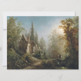 Cartão Noite de Lua sobre Capela e Cavaleiros