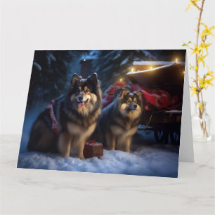 Cartão Noite de Natal Finlandesa de Lapphund Snowy Sleigh