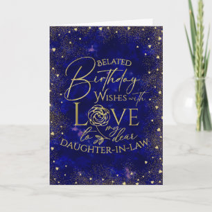 Cartão Noite de Texto Dourado Feliz Aniversário Atrasado