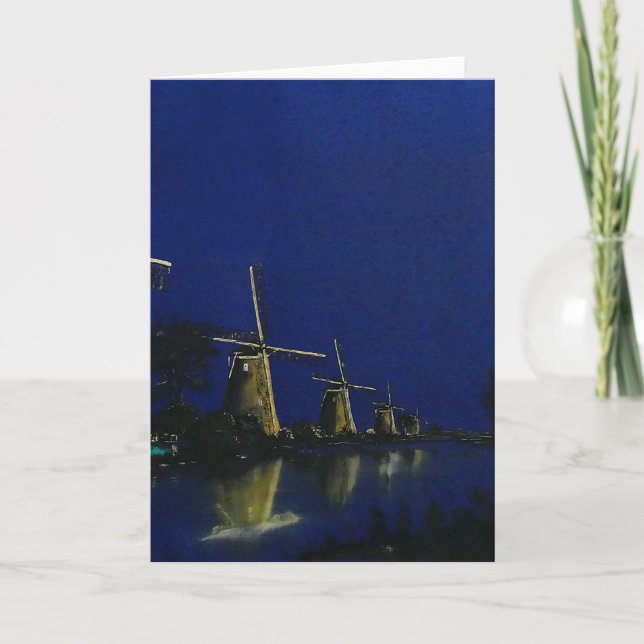 Cartão Noite em Kinderdijk (Frente)