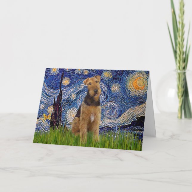 Cartão Noite Estrelada - Airedale Terrier (#1) (Frente)