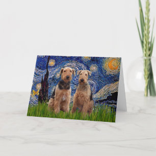 Cartão Noite Estrelada - Airedale Terriers (dois)