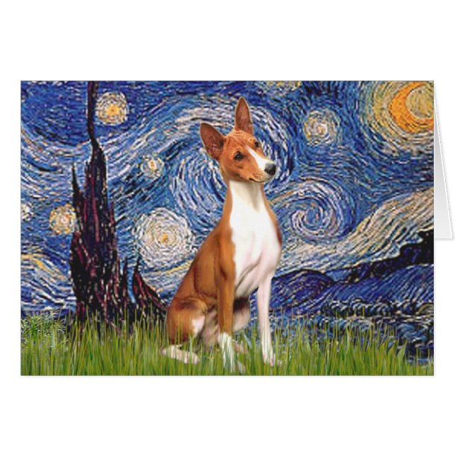 Cartão Noite Estrelada - Basenji (Frente Horizontal)