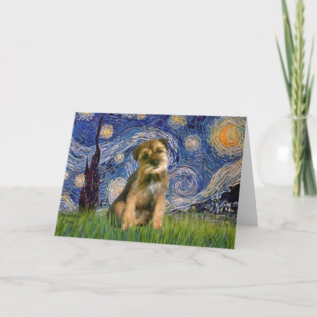 Cartão Noite Estrelada - Border Terrier #1 (Frente)