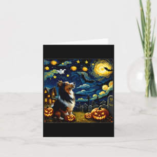 Cartão Noite Estrelada de Sheltie de Halloween Assustador