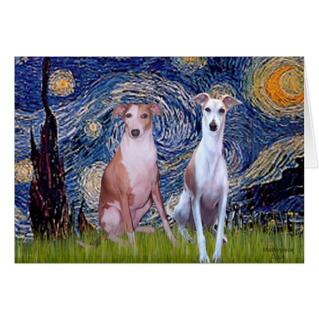 Cartão Noite Estrelada - Dois Whippets (Frente Horizontal)