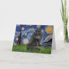 Cartão Noite Estrelada - gato Persa preto