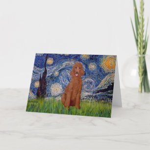 Cartão Noite Estrelada - Poodle Padrão Vermelho Escuro #