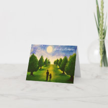 Noite lua moderna com árvores andando com Pai