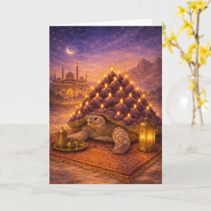 Cartão Noites Árabes fig bolo de aniversário tartaruga e