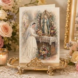 Cartão Noiva Católica Vintage no Altar Mariano Casamento