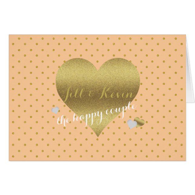 Cartão Noiva & Co Peach & Dourado Heart Party Note (Frente horizontal)