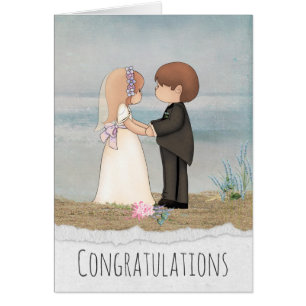 Cartão noiva e noiva compartilhando votos na praia