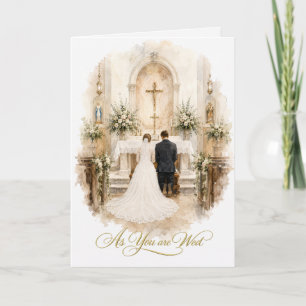 Cartão Noiva & Noivo Ajoelhados no Altar Casamento