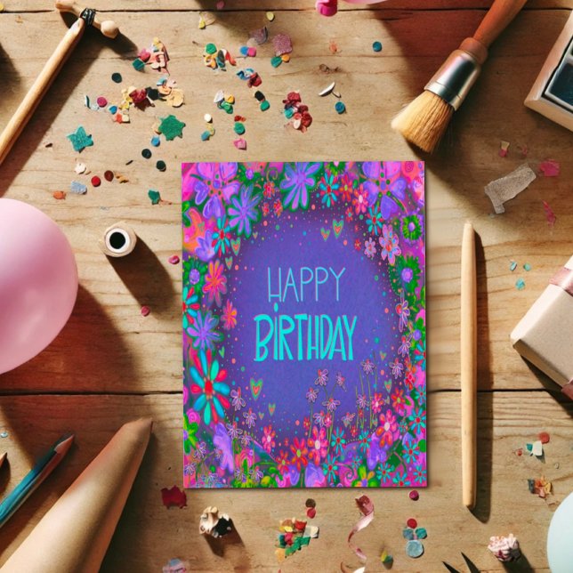 Cartão Noivado bonito Roxo Floral Girly (Criador carregado)