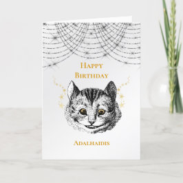 Cartão Noivado de Gato Dourado de Cheshire Preto Preto