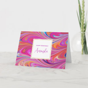 Cartão Noivado do Design Abstrato de Rochas Laranja Rosa