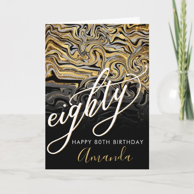 Cartão Noivado moderno, Dourado e negro, 80 (Frente)