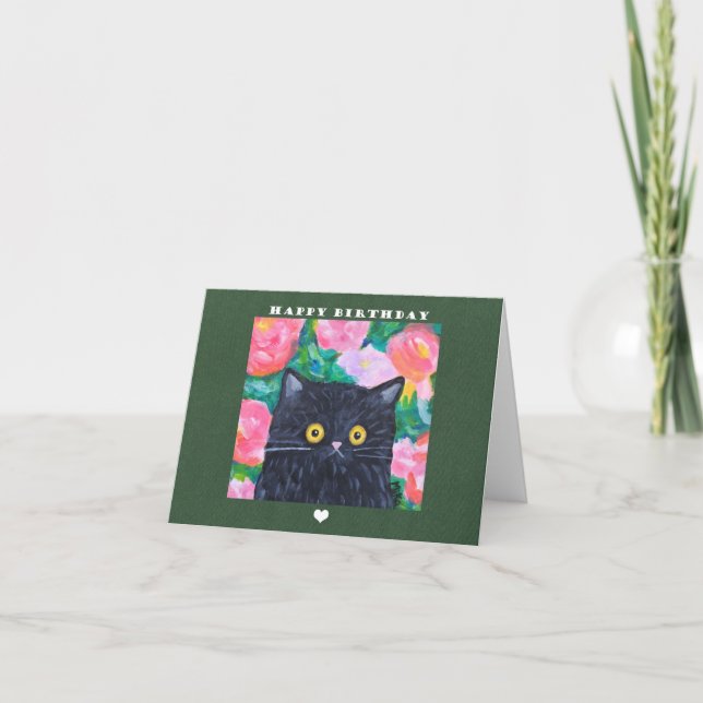 Cartão Noïve Folve Art Black Cat pintando bonitinho anive (Frente)