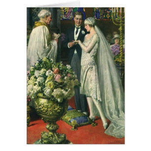Cartão Noivos do vintage, cerimónia de casamento da