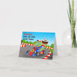 Cartão Nome 2º Aniversário Corrida de Carro Dinossauro Já