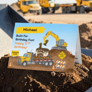 Cartão Nome Aniversário de 11 anos no canteiro de obras