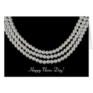 Cartão Nome Colar de pérolas do dia em preto