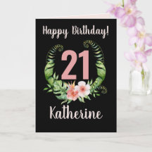 Nome da aniversário de 21 anos Black Floral Girl