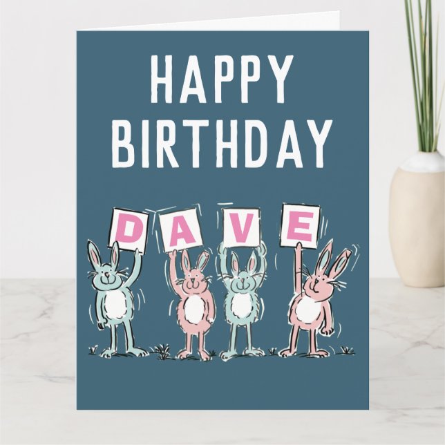 Cartão Nome de 4 Letras Coelhos de Aniversário Feliz (Frente)