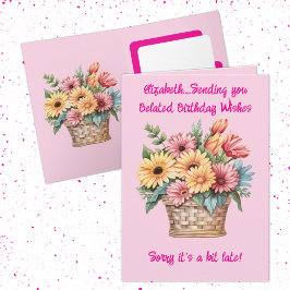 Cartão Nome de desejos de aniversário atrasado rosa