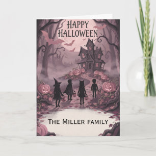 Cartão Nome de Família Personalizado Pinkoween Vintage Di