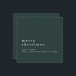 Cartão Nome de texto minimalista Merry Christmas Green<br><div class="desc">Nome de texto minimalista Branca de Natal feliz em verde escuro. Clássica elegância contemporânea,  com sua saudação maior em na moda lowercase,  com seus nomes embaixo com muita área plana. Personalize facilmente o texto para seus próprios detalhes. Totalmente personalizável.</div>
