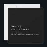Cartão Nome de texto minimalista Preto de Natal Merry<br><div class="desc">Nome de texto minimalista Branca de Natal feliz em preto. elegância simples e elegante,  estilo mínimo,  com sua saudação maior em na moda lowercase com seus nomes embaixo com muita área simples. Personalize facilmente o texto para seus próprios detalhes. Totalmente personalizável.</div>