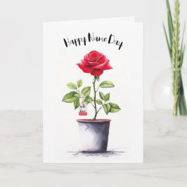 Cartão Nome Dia da Rosa vermelha de Aquarela Bush