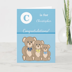 Cartão Nome do alfabeto novo bebê bebê ursinho azul