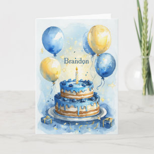 Cartão Nome do primeiro aniversario Blue Balloons Blueber