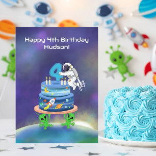 Cartão Nome Feliz Aniversário de 4 anos Astronauta com Bo